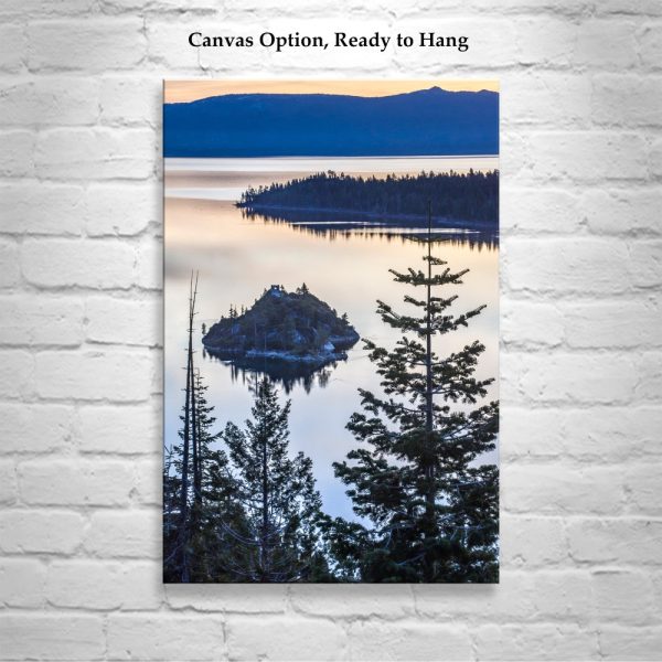 Product Image and Link for Lake Tahoe Photography Art Print with Emerald Bay Sunrise | Ponderosa Pine Tree Silhouette