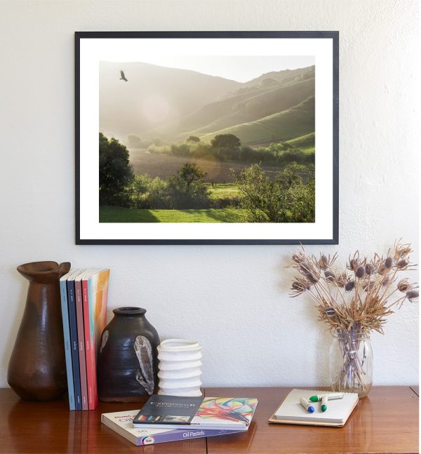 Product Image and Link for California Landscape Art Print with Lompoc Farm Countryside with Hawk Bird in Flight