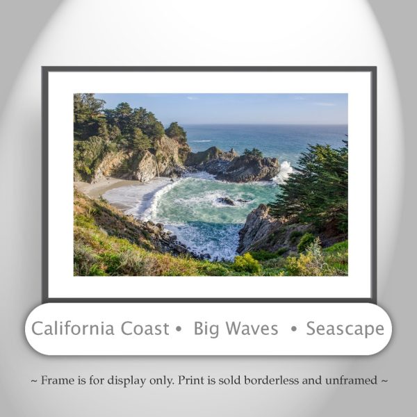 Product Image and Link for Big Sur Beach Photography at McWay Falls California Coast Wall Decor Gift Art