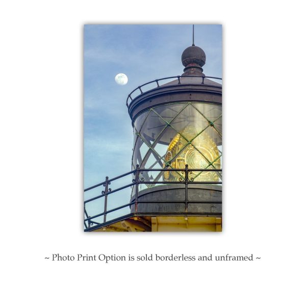 Product Image and Link for Cabrillo Lighthouse Photograph with Moon on Mendocino California Coast by MurrayBolesta