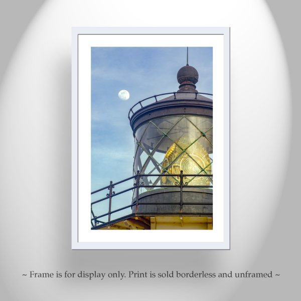 Product Image and Link for Cabrillo Lighthouse Photograph with Moon on Mendocino California Coast by MurrayBolesta