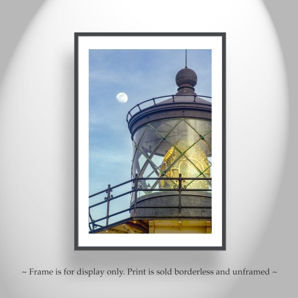 Product Image and Link for Cabrillo Lighthouse Photograph with Moon on Mendocino California Coast by MurrayBolesta