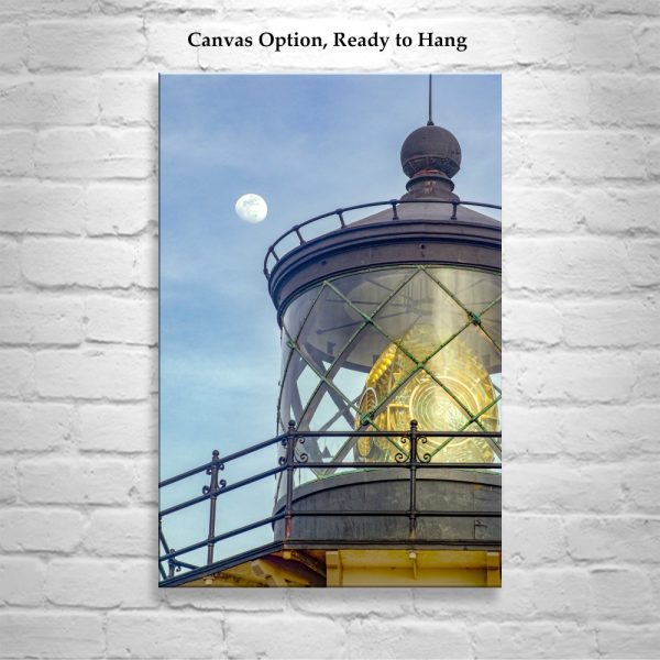 Product Image and Link for Cabrillo Lighthouse Photograph with Moon on Mendocino California Coast by MurrayBolesta