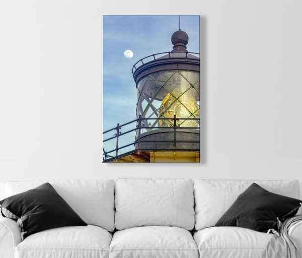 Product Image and Link for Cabrillo Lighthouse Photograph with Moon on Mendocino California Coast by MurrayBolesta