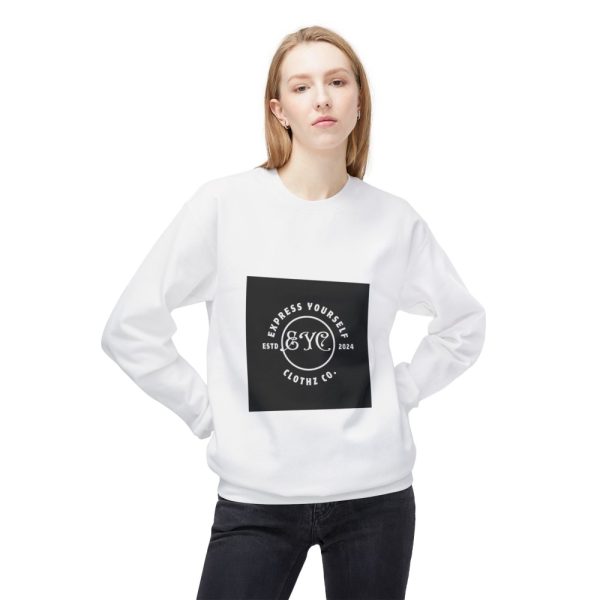 Product Image and Link for EYC Express Yourself Crewneck Sweatshirt – Unisex Midweight Fleece with QR Code