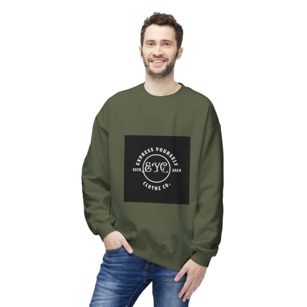 Product Image and Link for EYC Express Yourself Crewneck Sweatshirt – Unisex Midweight Fleece with QR Code