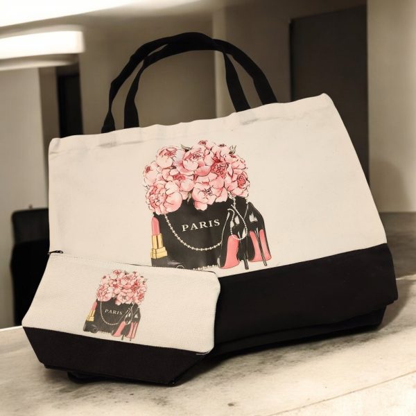 Product Image and Link for Paris Fashion Design-Pink, Black and White Patchwork Canvas Bag Set