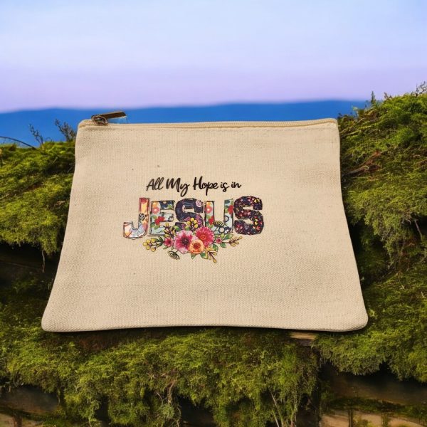 Product Image and Link for Canvas and Jute Tote with Matching Cosmetic Bag- Christian Inspired