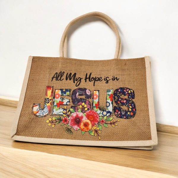 Product Image and Link for Canvas and Jute Tote with Matching Cosmetic Bag- Christian Inspired