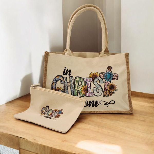 Product Image and Link for Canvas and Jute Bible Tote, with Matching Cosmetic Bag