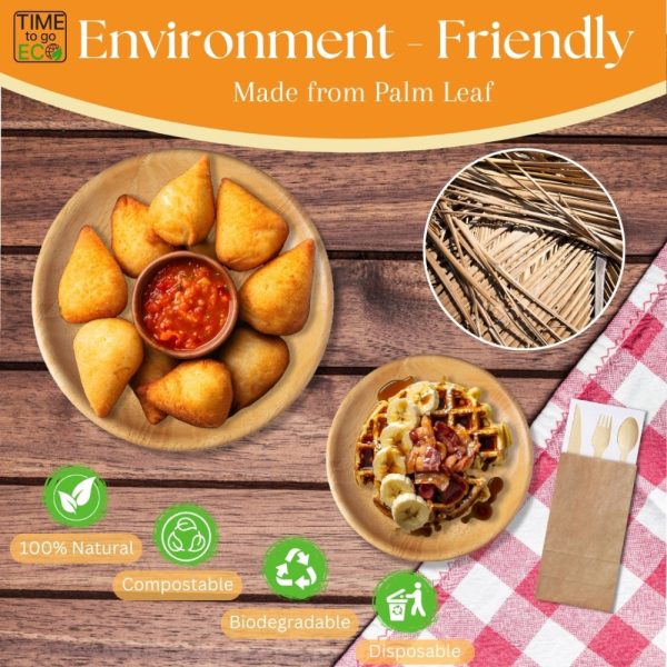 Product Image and Link for TIME TO GO ECO 100% Compostable Palm Leaf Dinnerware Set For 50 Guests