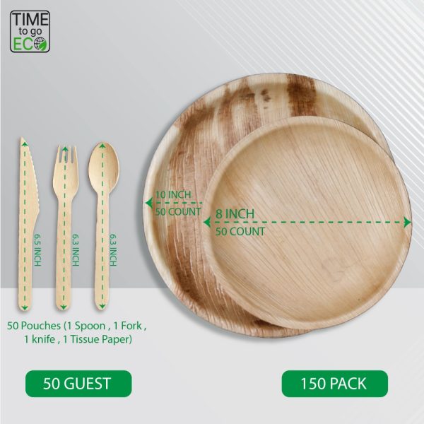 Product Image and Link for TIME TO GO ECO 100% Compostable Palm Leaf Dinnerware Set For 50 Guests