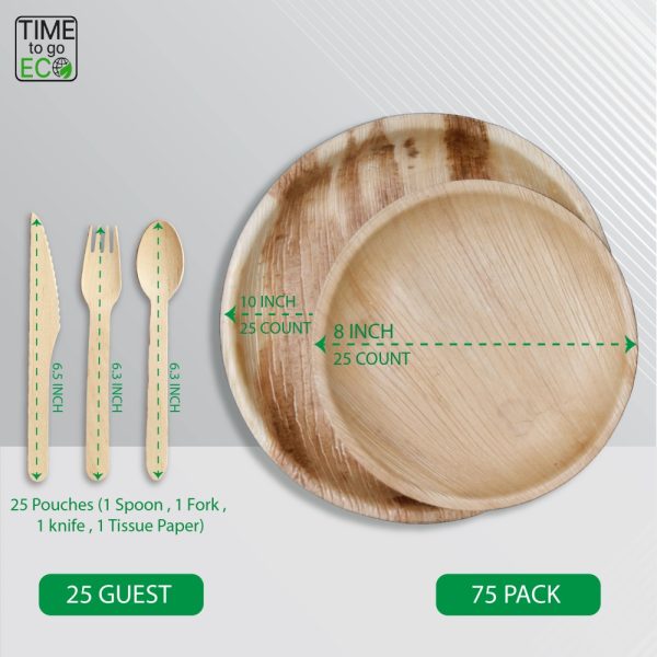 Product Image and Link for TIME TO GO ECO 100% Compostable Palm Leaf Dinnerware Set For 25 Guests