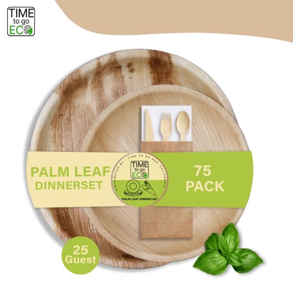 Product Image and Link for TIME TO GO ECO 100% Compostable Palm Leaf Dinnerware Set For 25 Guests