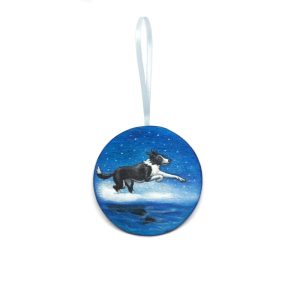 Product Image and Link for Sleet: A Border Collie Painted Wood Christmas Ornament from the Compendium of Coruscant Canines