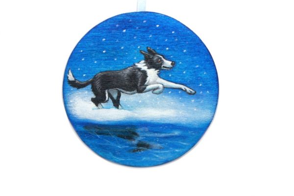 Product Image and Link for Sleet: A Border Collie Painted Wood Christmas Ornament from the Compendium of Coruscant Canines