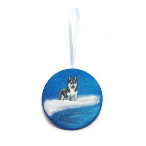 Product Image and Link for Frostsbite: A Siberian Husky Painted Wood Christmas Ornament from the Compendium of Coruscant Canines