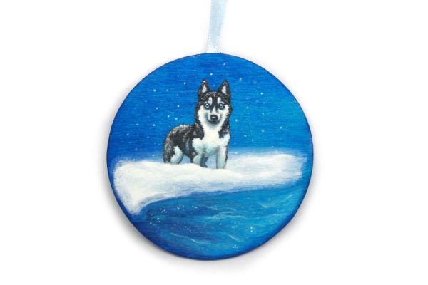 Product Image and Link for Frostsbite: A Siberian Husky Painted Wood Christmas Ornament from the Compendium of Coruscant Canines