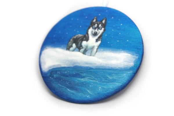 Product Image and Link for Frostsbite: A Siberian Husky Painted Wood Christmas Ornament from the Compendium of Coruscant Canines