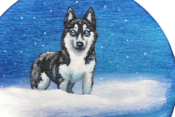 Product Image and Link for Frostsbite: A Siberian Husky Painted Wood Christmas Ornament from the Compendium of Coruscant Canines