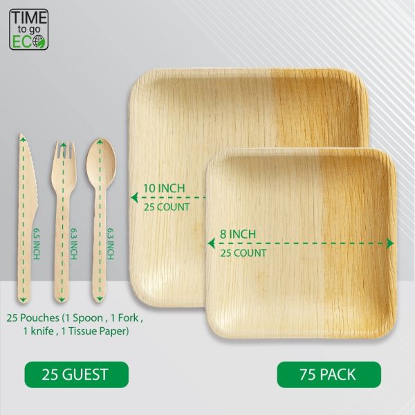 Product Image and Link for TIME TO GO ECO 100% Compostable Palm Leaf Dinnerware Set For 25 Guests