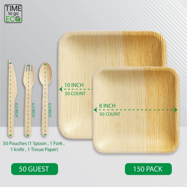 Product Image and Link for TIME TO GO ECO 100% Compostable Palm Leaf Dinnerware Set For 50 Guests