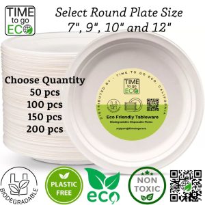 Product Image and Link for Super Strong 7in, 9in, 10in, 12in Bagasse Disposable Party Paper Plates Biodegradable