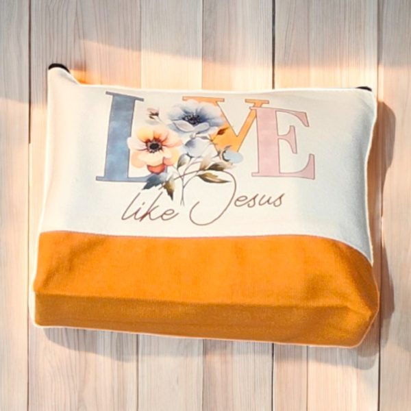 Product Image and Link for Love Like Jesus Tote Bag Set – Faith & Floral Canvas Bag with Matching Makeup Pouch